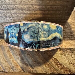 Handmade Boho Copper Wide Cuff Bracelet, Diamond Cut Van Gogh Starry Night Brac